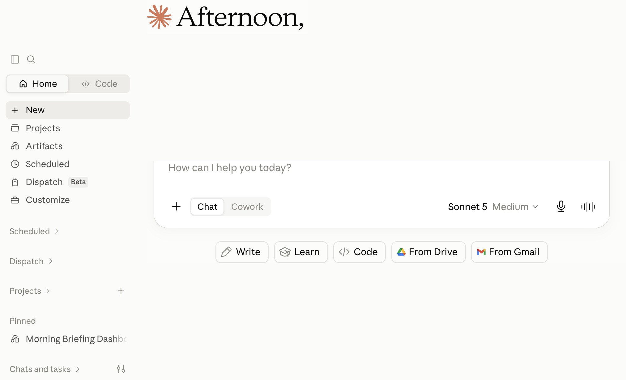 The real Claude interface, ready to start a chat